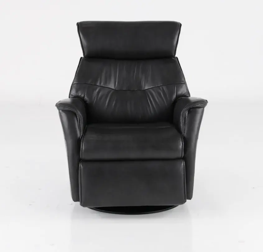 Captain Charcoal Gray Large Leather Swivel Glider Power Recliner-7