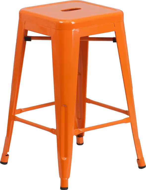 Orange Metal Stackable Counter Height Stool-1