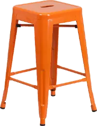 Orange Metal Stackable Counter Height Stool