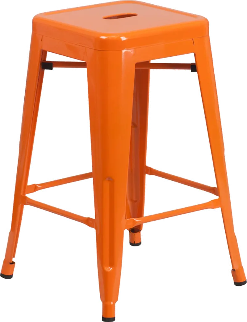 Orange Metal Stackable Counter Height Stool