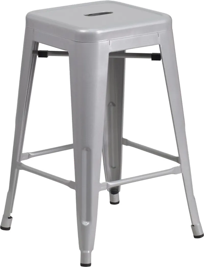 Silver Metal Stackable Counter Height Stool