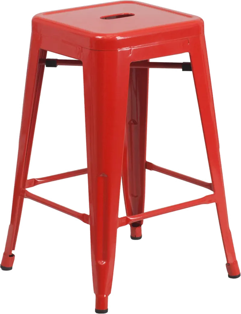 Red Metal Stackable Counter Height Stool