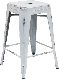 Distressed White Metal Counter Height Stool