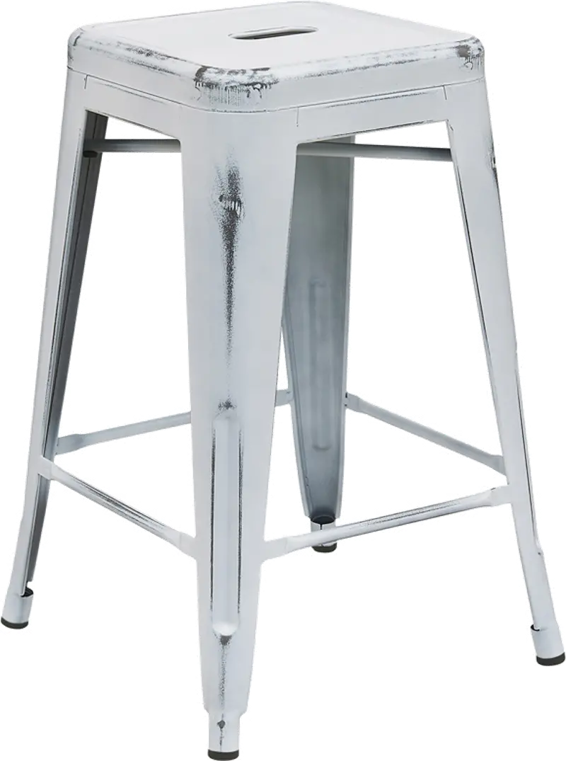 Distressed White Metal Counter Height Stool
