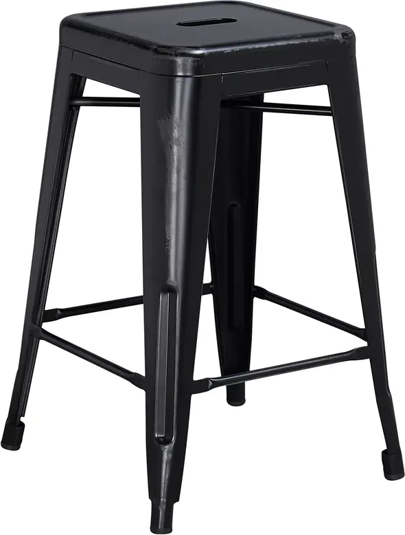 Distressed Black Metal Counter Height Stool-1