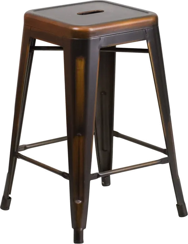 Distressed Copper Metal Counter Height Stool-1