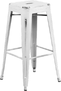 Distressed White Metal Bar Stool