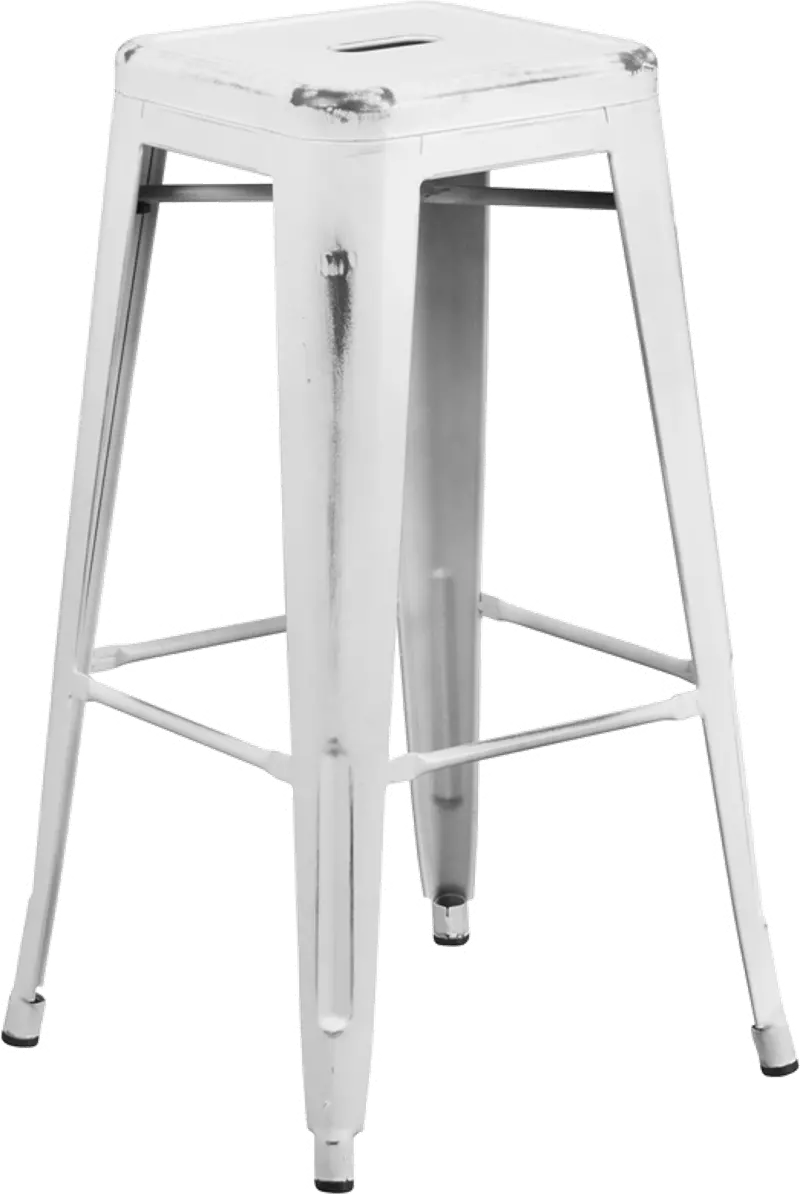 Distressed White Metal Bar Stool