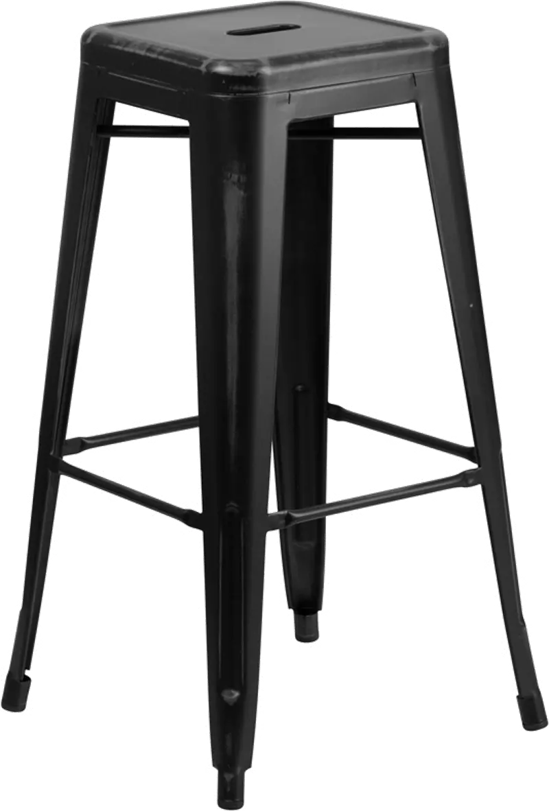 Distressed Black Metal Bar Stool
