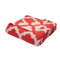 Red-Orange and White Knit Throw