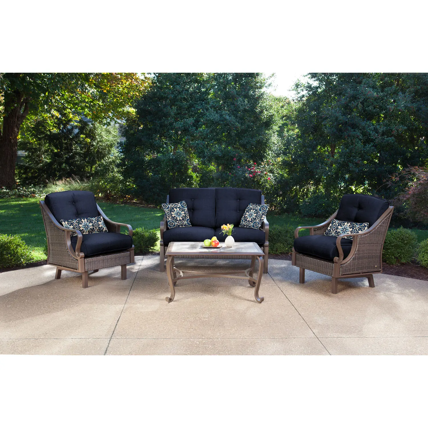 VENTURA4PC-NVY Brown and Navy 4 Piece Outdoor Patio Furniture Set - Ventura -1