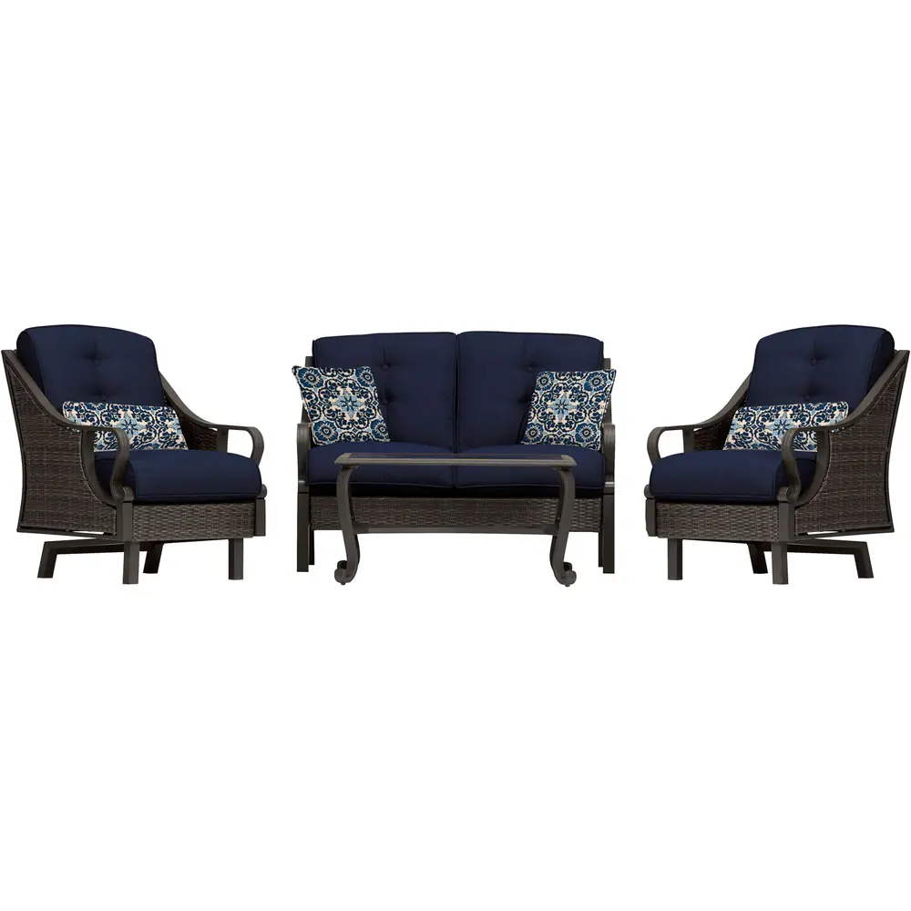 VENTURA4PC-NVY Brown and Navy 4 Piece Outdoor Patio Furniture Set - Ventura -3