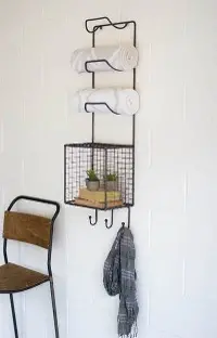 Towel Rack with Wire Basket Shelf