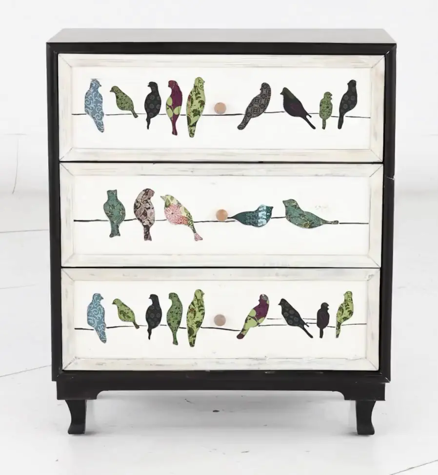 Painted 3 Drawer Bird on a Wire Chest-4