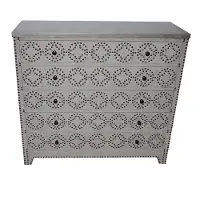 Linen 4 Drawer Chest with Nail-head Trim