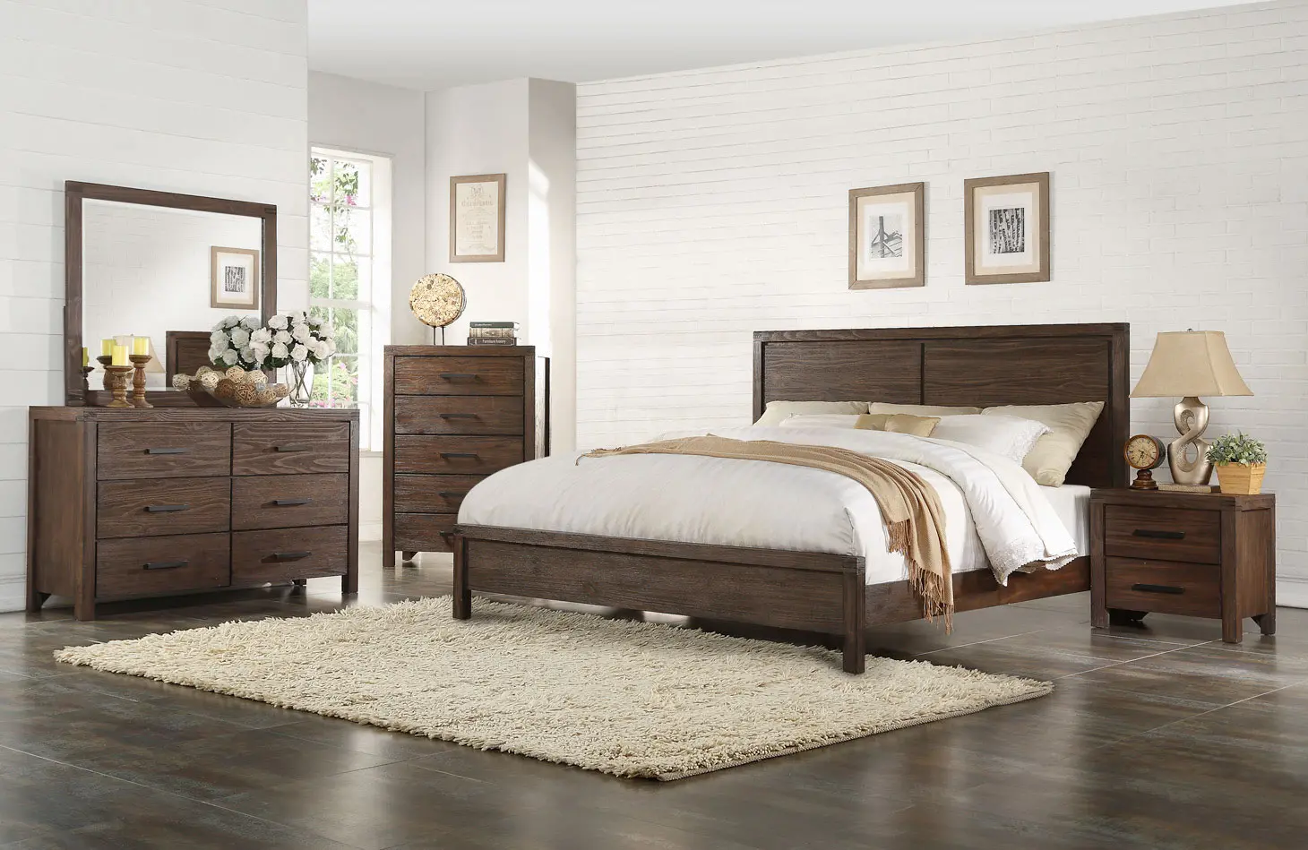 Brown Rustic Contemporary 4 Piece King Bedroom Set - Dillon-1
