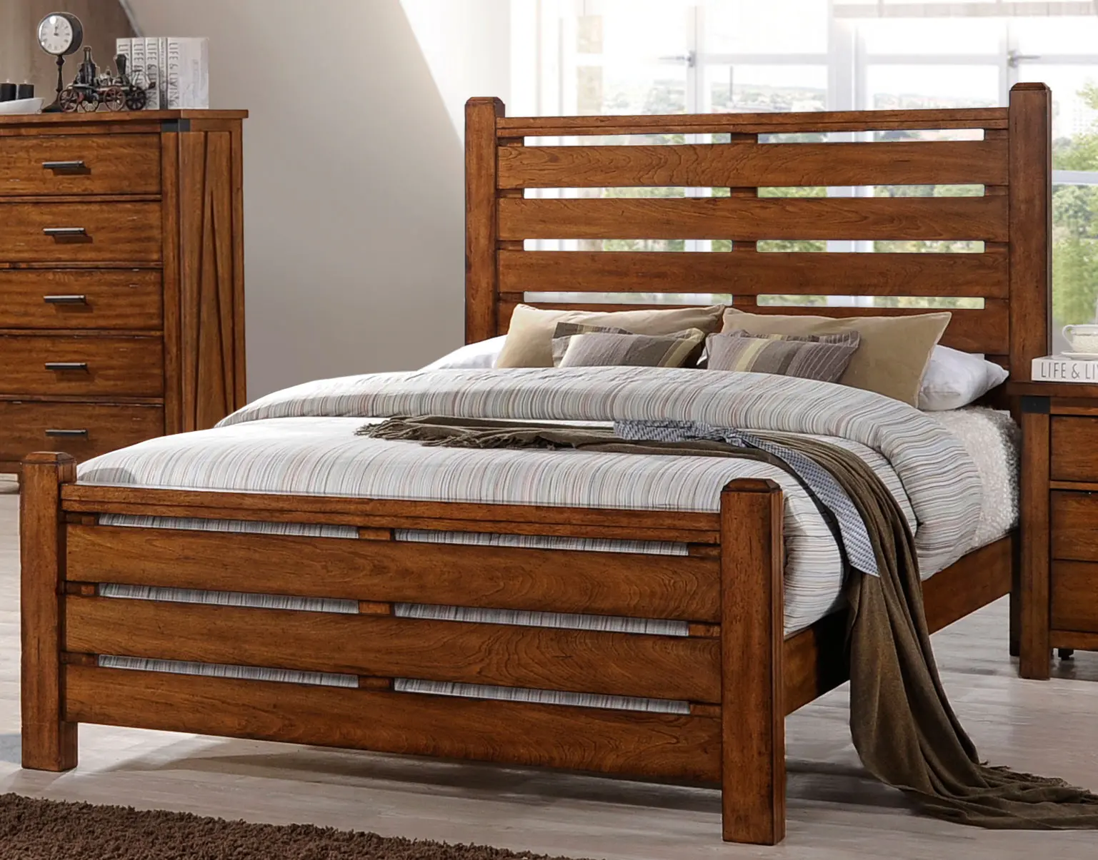 Logan Rustic Barley Brown Queen Bed-1