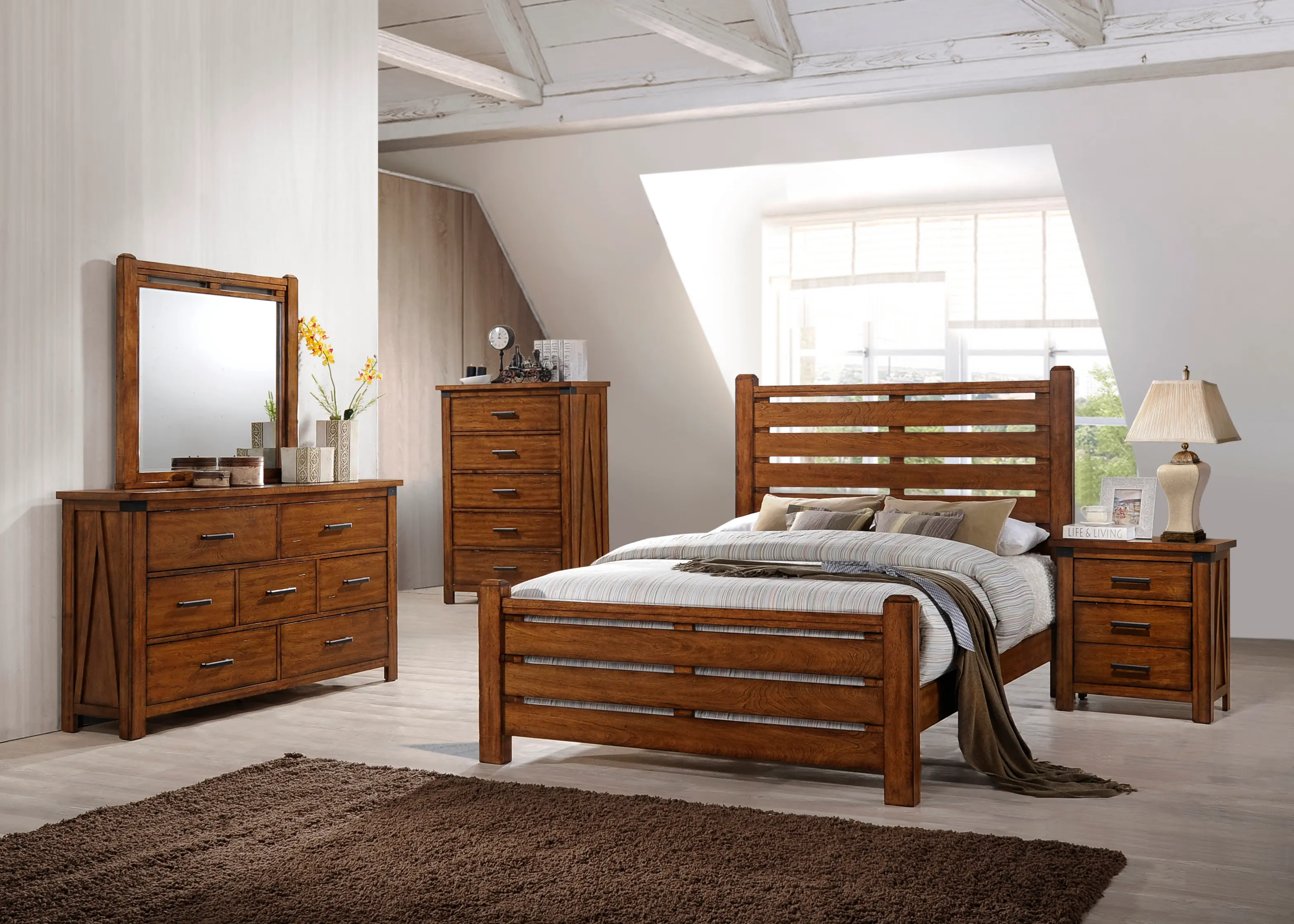 Logan Rustic Brown 4 Piece Queen Bedroom Set-1