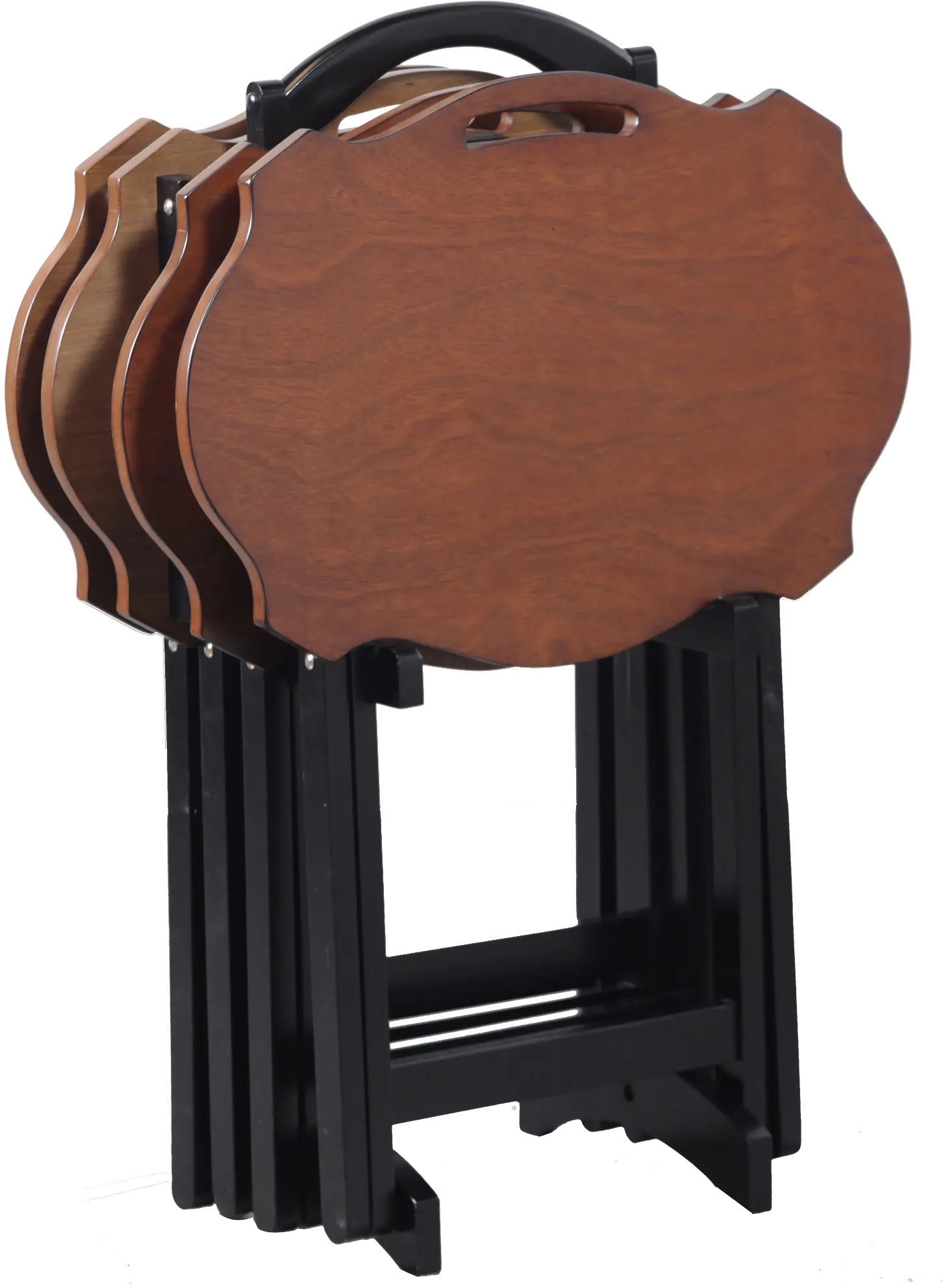 Hazelnut and Black Serpentine Folding Tray Tables-1