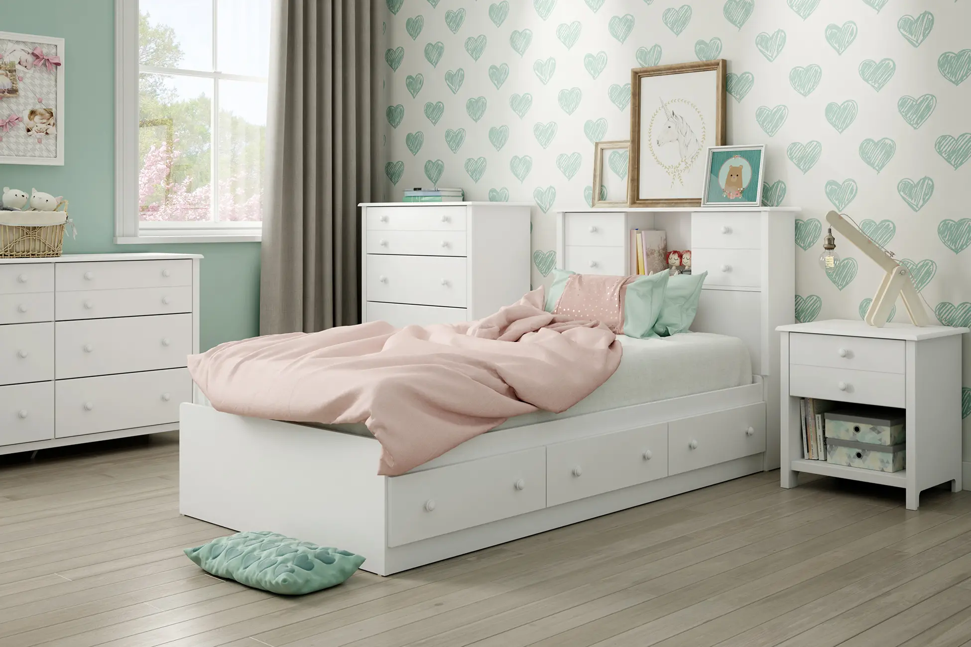 10479 Little Smileys White Twin Mates Bed - South Shore-2