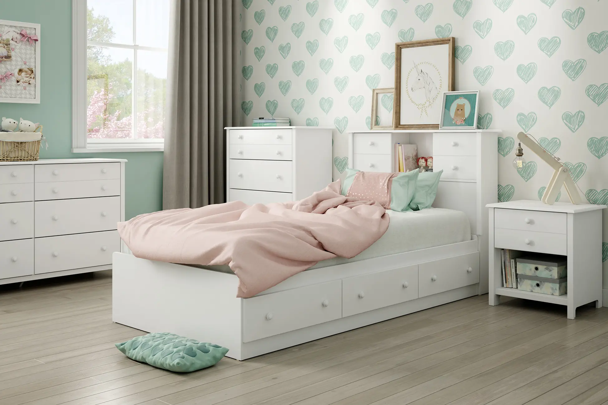10479 Little Smileys White Twin Mates Bed - South Shore-2