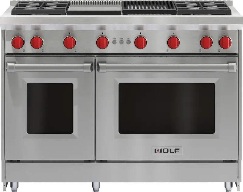 Wolf 6.9 cu ft Double Oven LP Gas Range - Stainless Steel 48 Inch