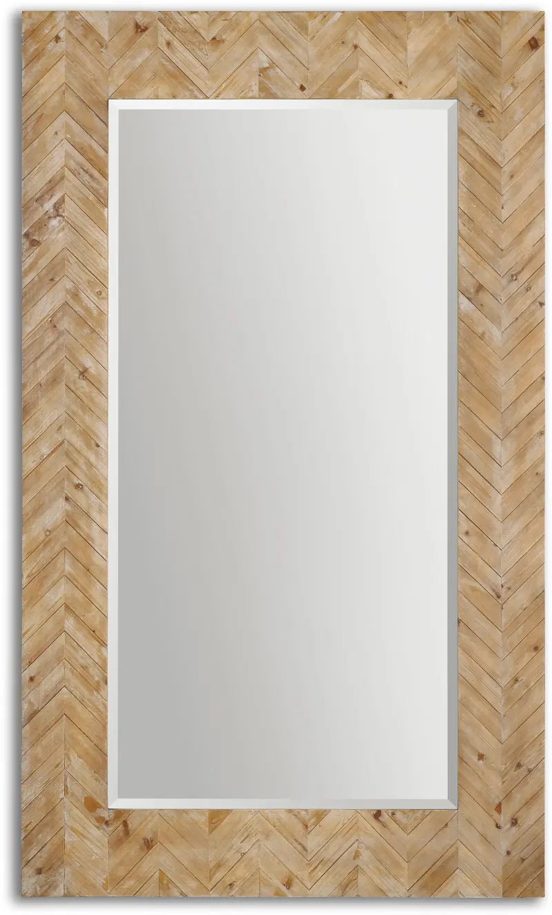 Chevron Patterned Wood Framed Mirror