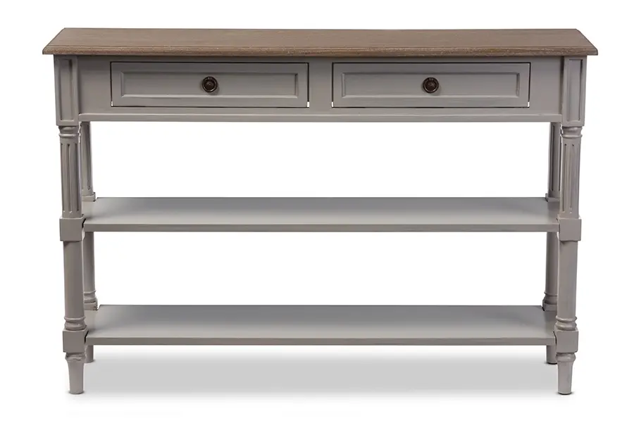 6655-RCW Rustic French Country Sofa Table with Drawers-1
