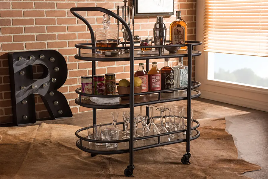 6647-RCW Antique Black Mobile Kitchen Bar/ Wine Cart - Karlin-2