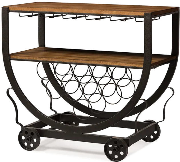 6643-RCW Metal and Wood Wheeled Wine Rack Cart - Triesta-3