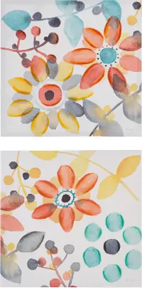 2 Piece Multi Color Sweet Floral Canvas Wall Art