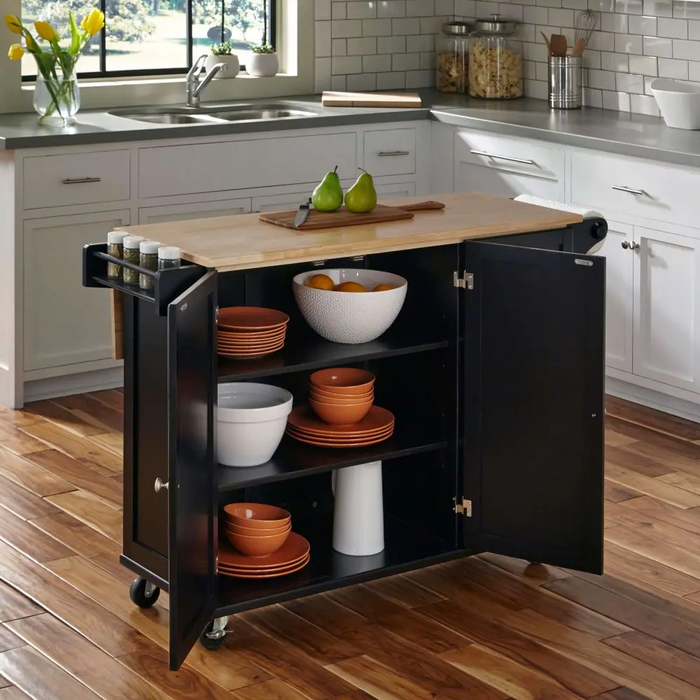 4510-95 Black Wood Top Kitchen Cart - Liberty-3