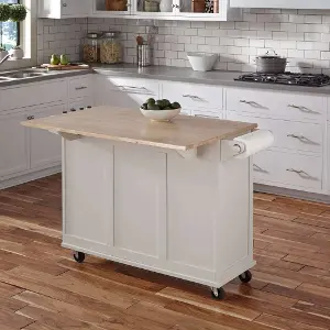 Home Styles Liberty White Kitchen Cart – 54-Inch Stainless Steel Top With Storage Drawers & Shelves