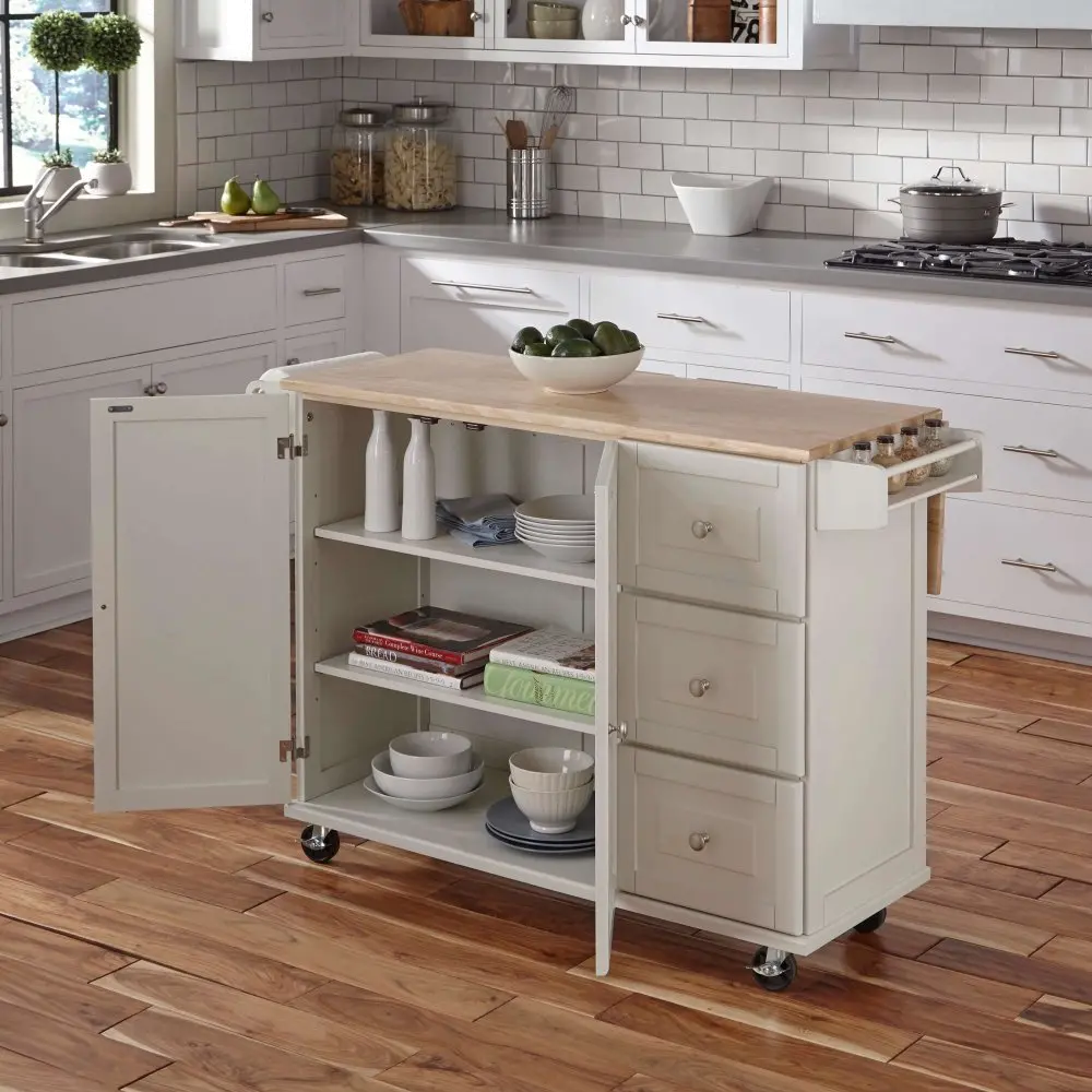 4511-95 White Wood Top Kitchen Cart - Liberty-2
