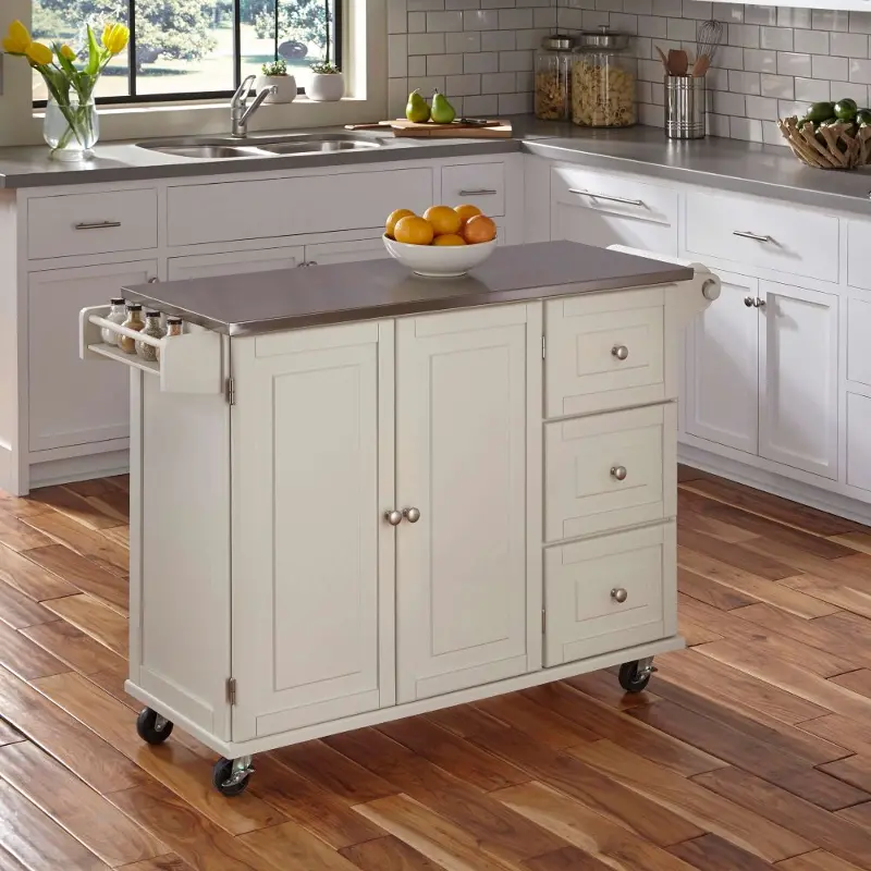 White Stainless Top Kitchen Cart - Liberty 