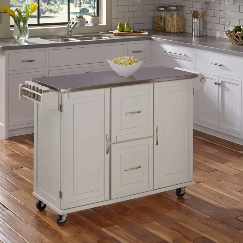 White Stainless Top Kitchen Cart - Patriot 