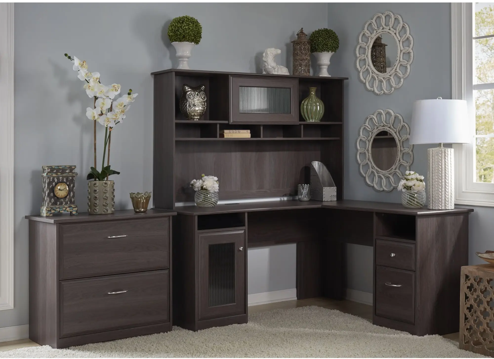 CAB005HRG Cabot Heather Gray L-Desk with Hutch and Lateral File - Bush Furniture-1