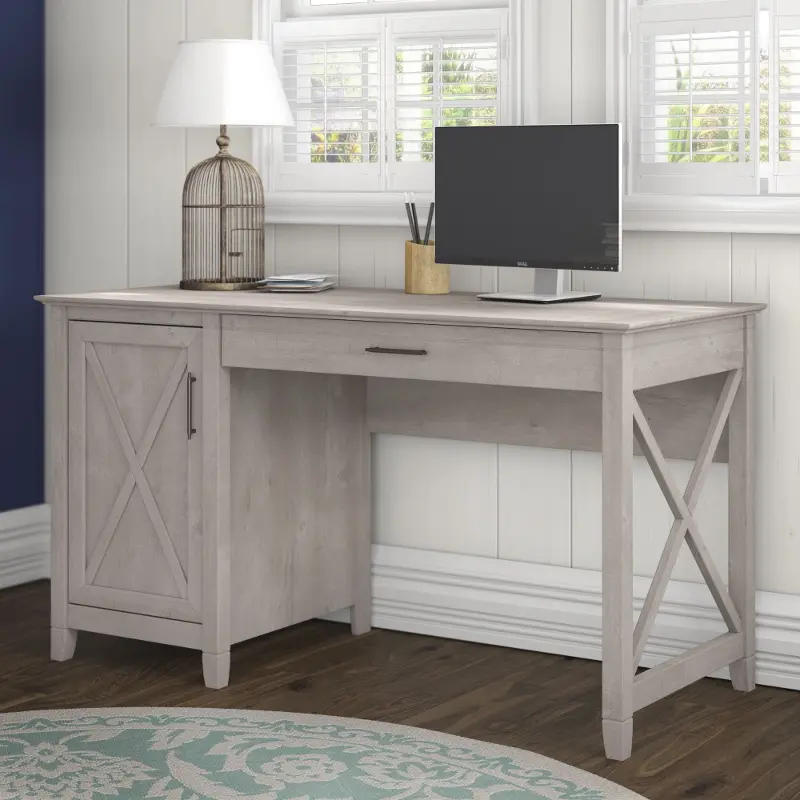 Gray Single Pedestal Desk (54 Inch) - Bush Furniture