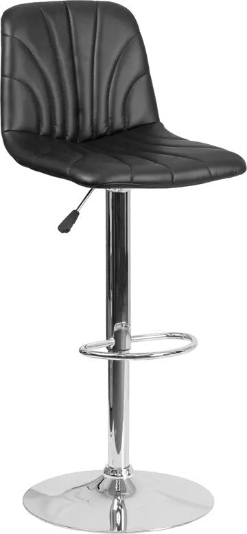 Black Vinyl Adjustable Bar Stool with Chrome Base-1
