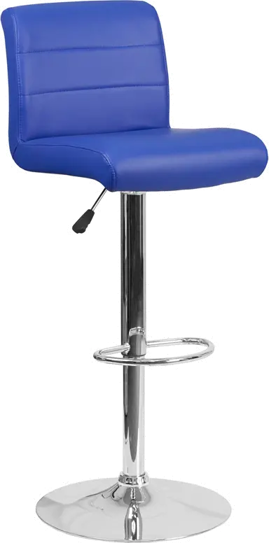 Blue Vinyl Adjustable Bar Stool with Chrome Base-1