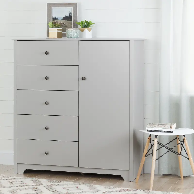 Soft Gray 5 Drawer Door Chest - Vito 
