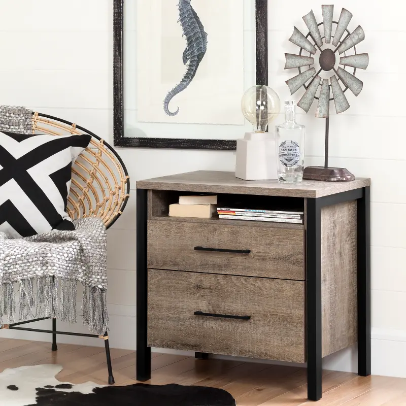 Weathered Oak 2-Drawer Nightstand - South Shore