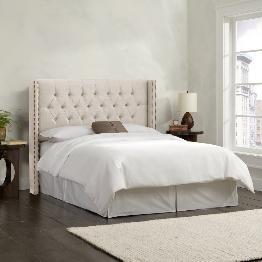 Abigail Ivory Diamond Tufted Wingback California King Headboard - Skyline Furniture