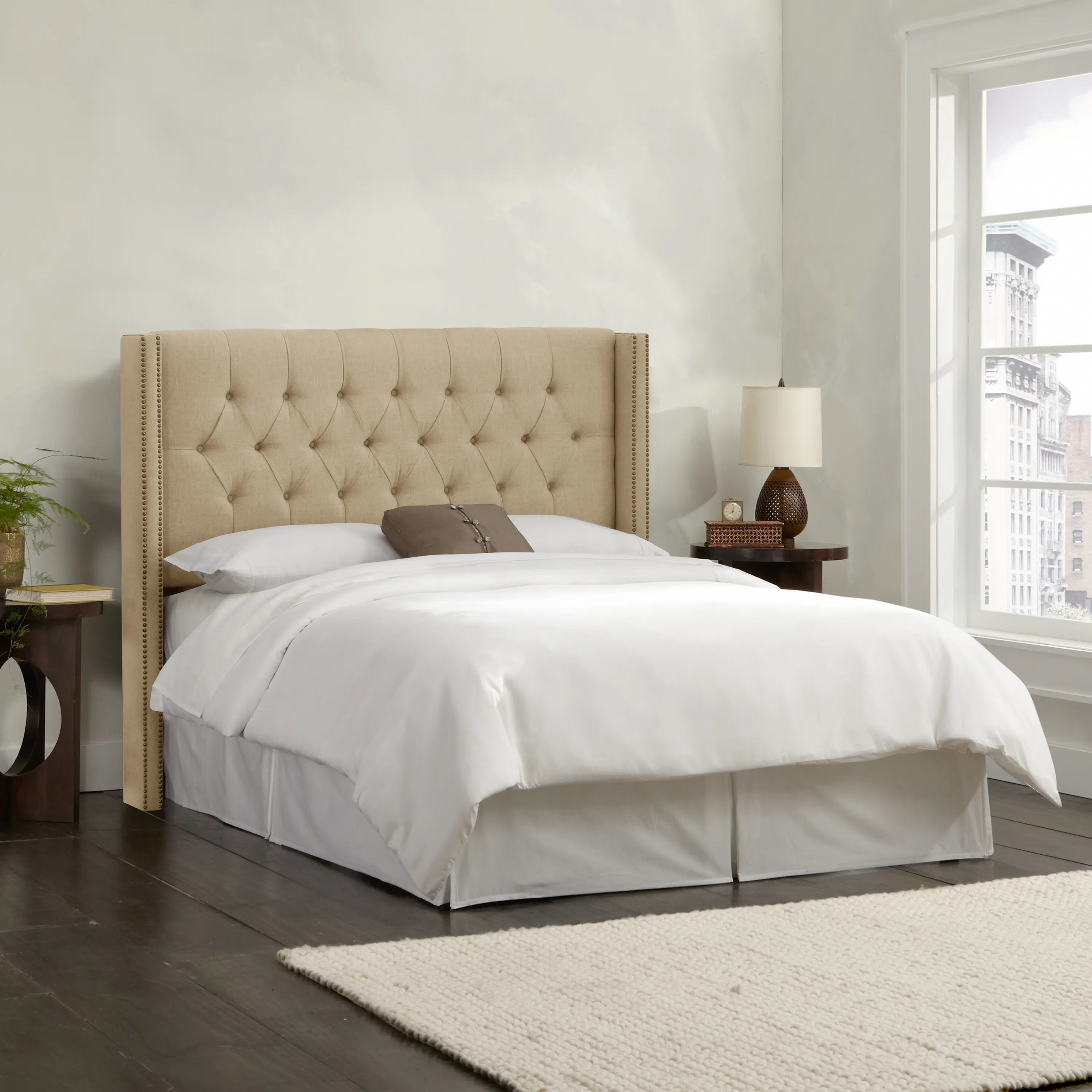144NB-BRLNNSND Abigail Tan Diamond Tufted Wingback California King Headboard - Skyline Furniture-2