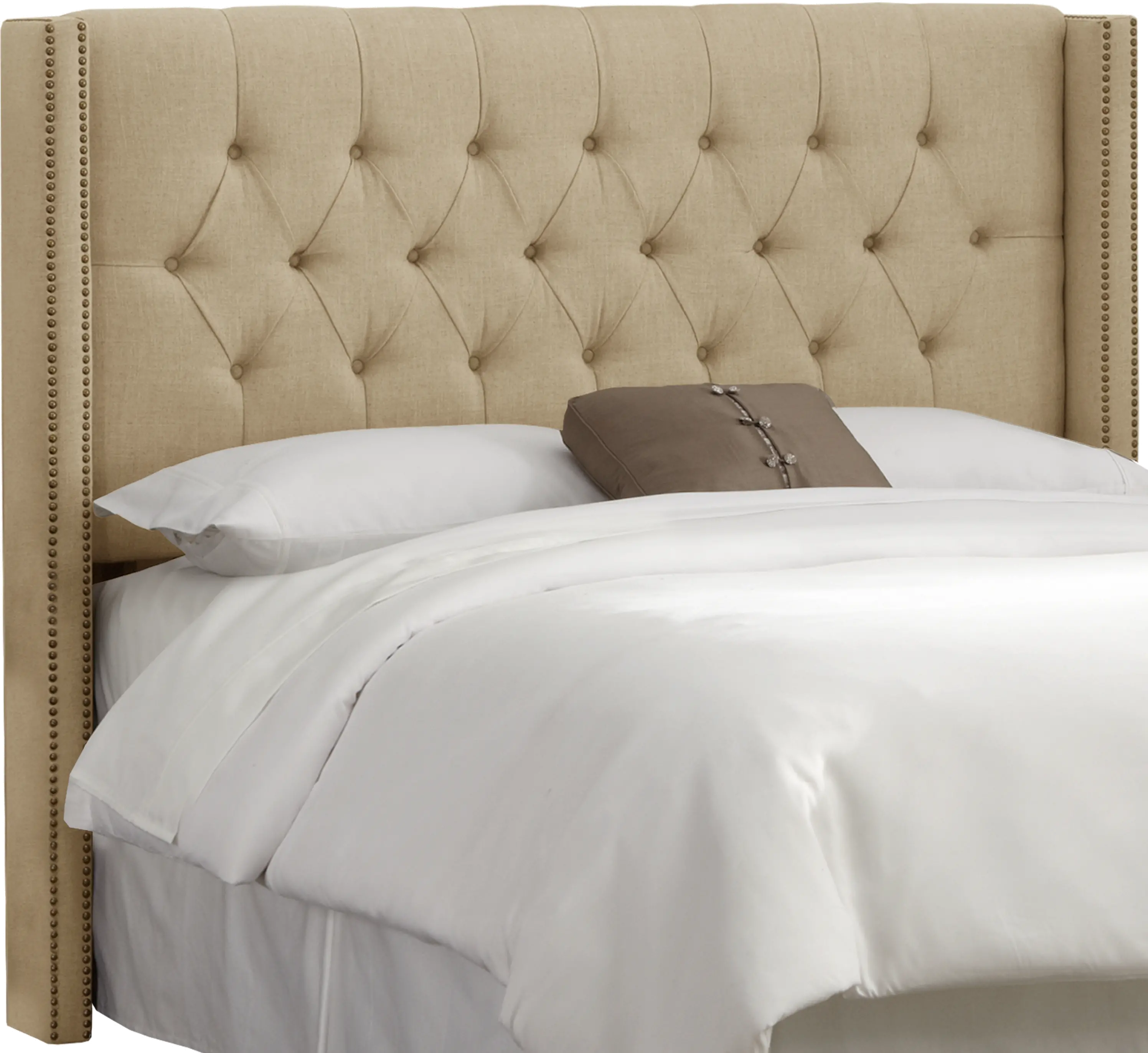 144NB-BRLNNSND Abigail Tan Diamond Tufted Wingback California King Headboard - Skyline Furniture-3