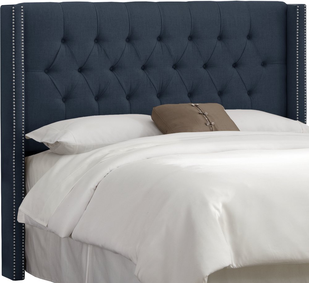 Abigail Navy Blue Diamond Tufted Wingback Queen Headboard - Skyline Furniture