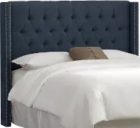 142NB-PWLNNNV Abigail Navy Blue Diamond Tufted Wingback Queen Headboard - Skyline Furniture