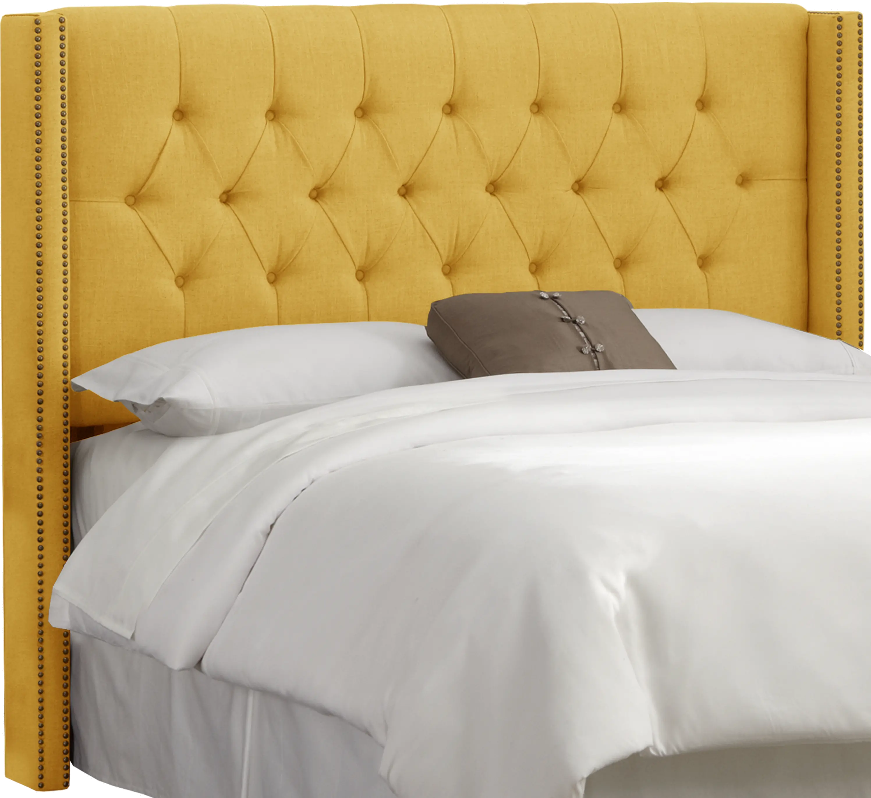 143NB-BRLNNFRNYLW French Yellow Tufted Wingback King Headboard-1