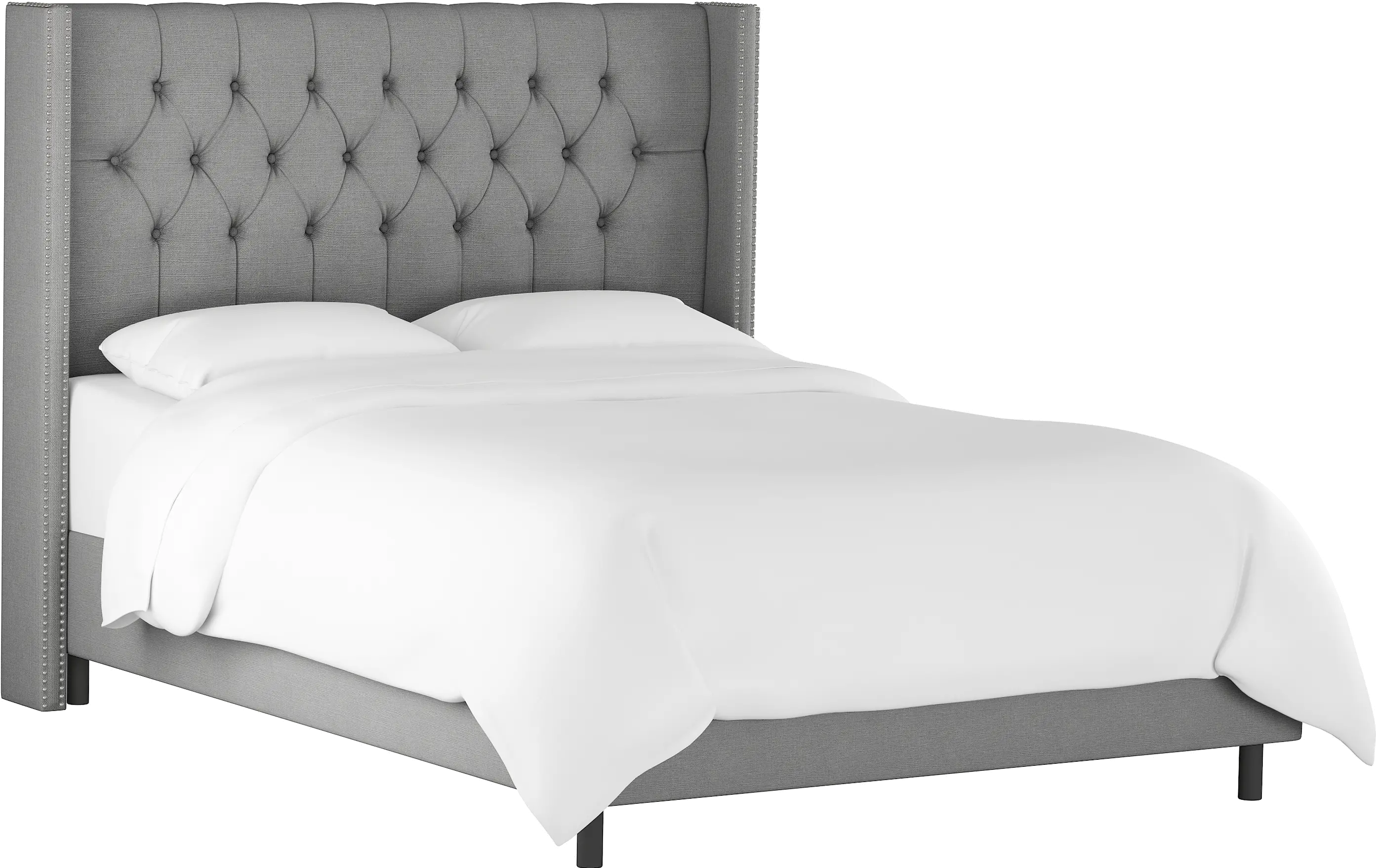 141NBBED-PWLNNGR Abigail Gray Diamond Tufted Wingback Full Bed - Skyline Furniture-1