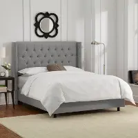 143NBBED-PWLNNGR Abigail Gray Diamond Tufted Wingback King Bed - Skyline Furniture